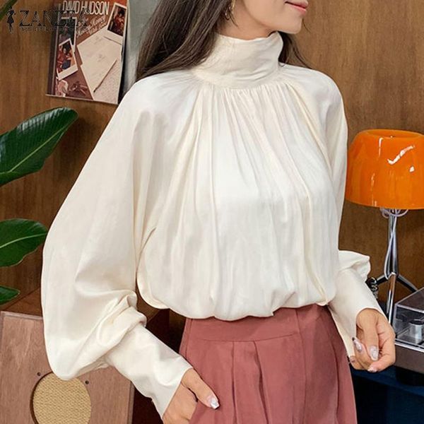 women's blouses & shirts oversized formal satin 2022 fashion ol puff sleeve pleated casual solid loose blusa femininas, White
women's blouses & shirts oversized formal satin 2022 fashion ol puff sleeve pleated casual solid loose blusa femininas, White