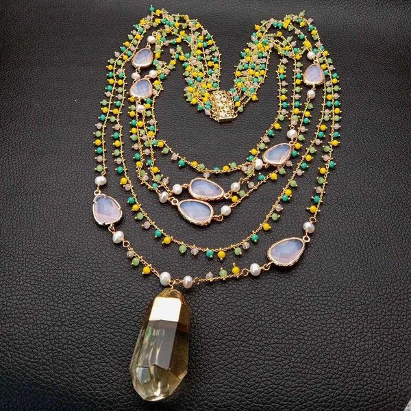 19'' 5 rows white pearl multi color crystal chain statement necklace natural lemon crystal pendant engagement remantic women, Slivery;golden
19'' 5 rows white pearl multi color crystal chain statement necklace natural lemon crystal pendant engagement remantic women, Slivery;golden