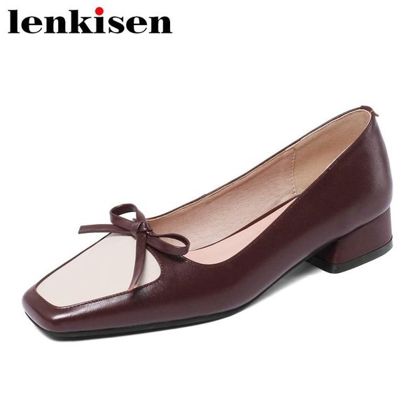 dress shoes lenkisen large size full grain leather square toe med heel mixed color bowtie preppy style young lady dating summer pumps l20, Black
dress shoes lenkisen large size full grain leather square toe med heel mixed color bowtie preppy style young lady dating summer pumps l20, Black