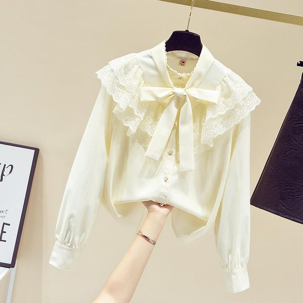 women's blouses & shirts vanovich korean style retro lace bowknot casual office lady shirt 2021 fall long sleeve blouse ladies, White
women's blouses & shirts vanovich korean style retro lace bowknot casual office lady shirt 2021 fall long sleeve blouse ladies, White