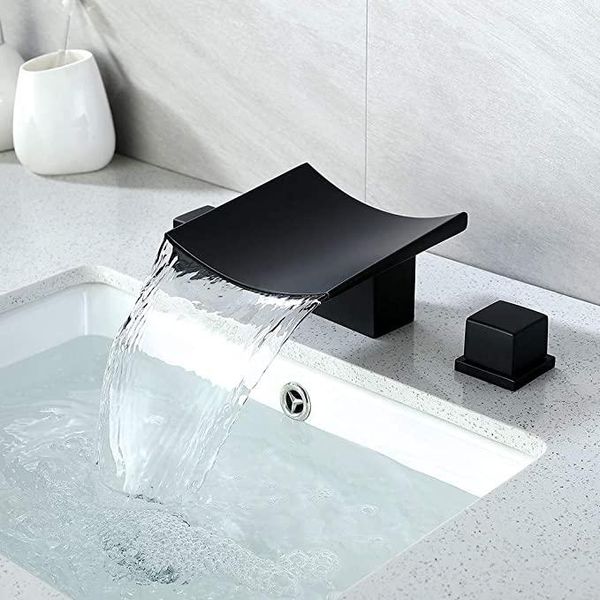 brass waterfall bathroom faucet 3 holes 2 handles widespread bathroom sink faucet cold water tap, matte black
brass waterfall bathroom faucet 3 holes 2 handles widespread bathroom sink faucet cold water tap, matte black