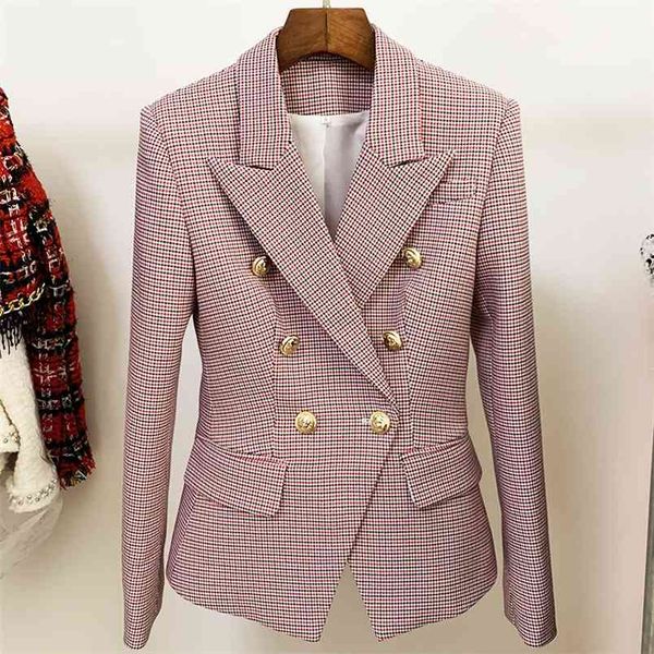high street est designer jacket women's classic metal buttons double breasted slim fitting houndstooth blazer 210915, White;black
high street est designer jacket women's classic metal buttons double breasted slim fitting houndstooth blazer 210915, White;black