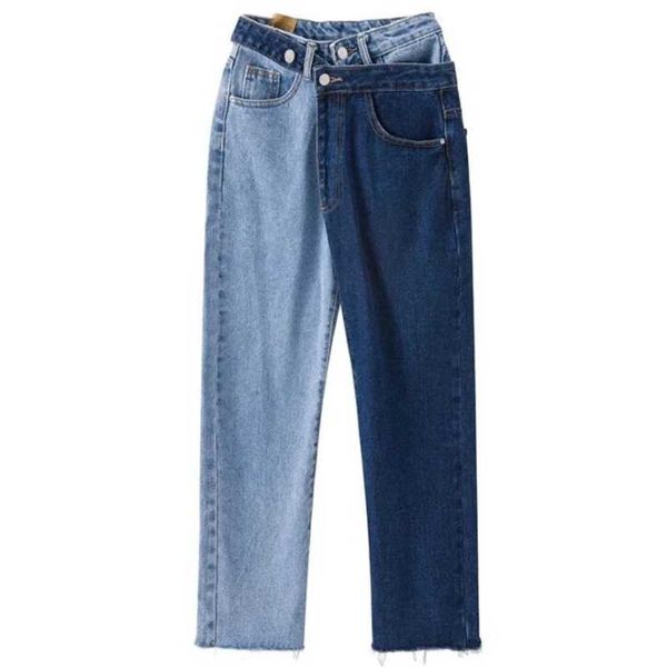 women's jeans summer fashion blue high waist patchwork hit color fake two piece women straight
women's jeans summer fashion blue high waist patchwork hit color fake two piece women straight