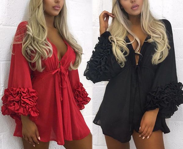 women blouse ruffle kimono shirts deep v solid color long sleeve shirts casual holiday women summer 2021, White 
women blouse ruffle kimono shirts deep v solid color long sleeve shirts casual holiday women summer 2021, White