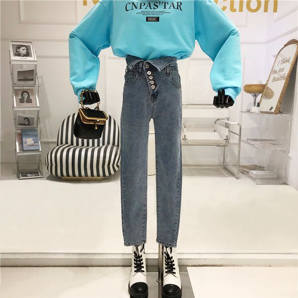 temperature breasted spring skinny jeans high waist thin and versatile pants prp8, Black;white
temperature breasted spring skinny jeans high waist thin and versatile pants prp8, Black;white