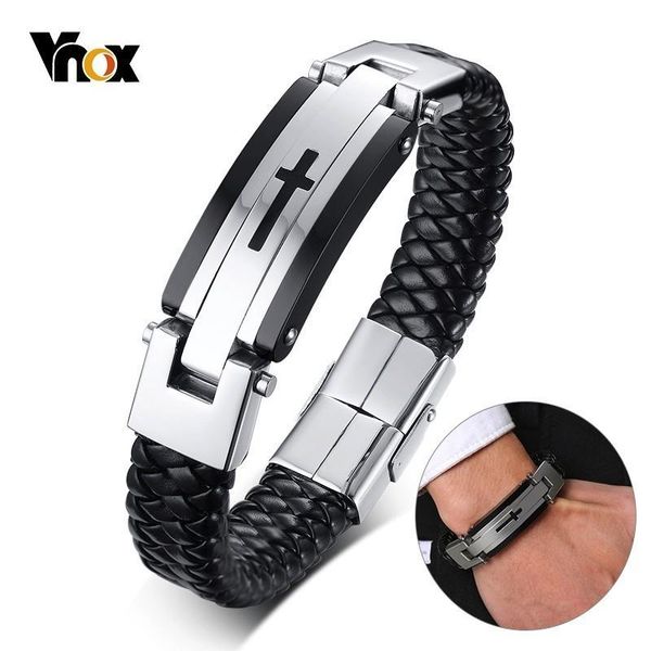 link, chain vnox braided real genuine leather bracelet for men black chunky bangle stainless steel cross wristband casual punk male pulseira
link, chain vnox braided real genuine leather bracelet for men black chunky bangle stainless steel cross wristband casual punk male pulseira