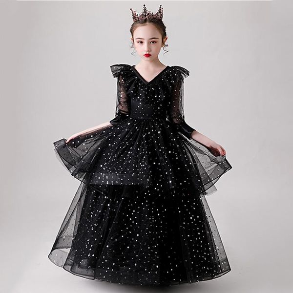 girl's dresses flower girl three quarter illusion sequined princess floor-length luxury black v-neck lace tulle kids party gown h200, Red;yellow
girl's dresses flower girl three quarter illusion sequined princess floor-length luxury black v-neck lace tulle kids party gown h200, Red;yellow