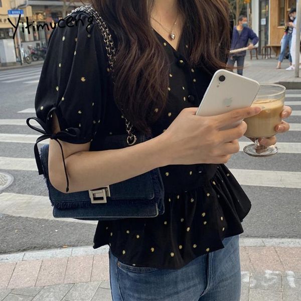 women's blouses & shirts yitimuceng floral blouse women folds lace up slim korean fashion short puff sleeve v-neck red black 2021 summ, White
women's blouses & shirts yitimuceng floral blouse women folds lace up slim korean fashion short puff sleeve v-neck red black 2021 summ, White