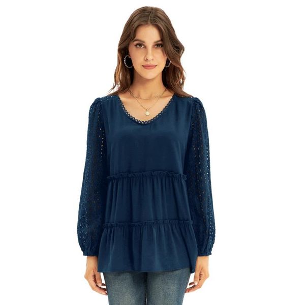 women's blouses & shirts women hollowed-out long sleeves v-neck loose fit tiered tunic design at long-sleeved, White
women's blouses & shirts women hollowed-out long sleeves v-neck loose fit tiered tunic design at long-sleeved, White