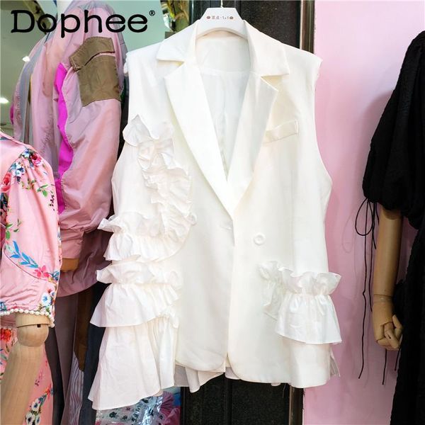 women's vests 2021 spring/summer ruffled patchwork suit vest sleeveless waistcoat women fashion loose casual solid color blazer coat ti, Black;white
women's vests 2021 spring/summer ruffled patchwork suit vest sleeveless waistcoat women fashion loose casual solid color blazer coat ti, Black;white
