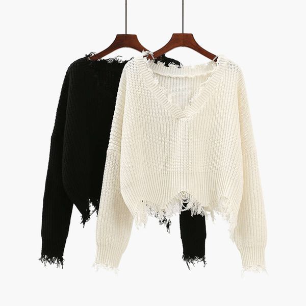 woolen v-neck tassel high waist women's pullover autumn 2020 new short loose lazy style sweater, White;black
woolen v-neck tassel high waist women's pullover autumn 2020 new short loose lazy style sweater, White;black
