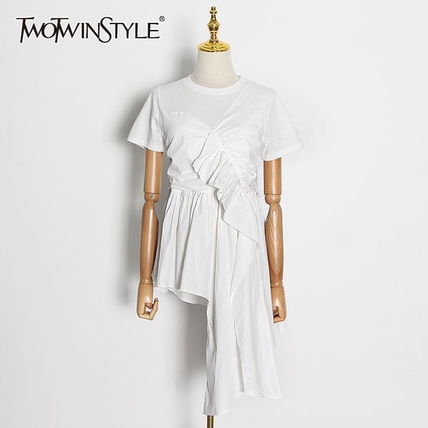 twotwinstyl eelegant patchwork ruffle woman's t-shirt o neck short sleeve ruched asymmetric oversize casual shirt female fashion 210310, White
twotwinstyl eelegant patchwork ruffle woman's t-shirt o neck short sleeve ruched asymmetric oversize casual shirt female fashion 210310, White