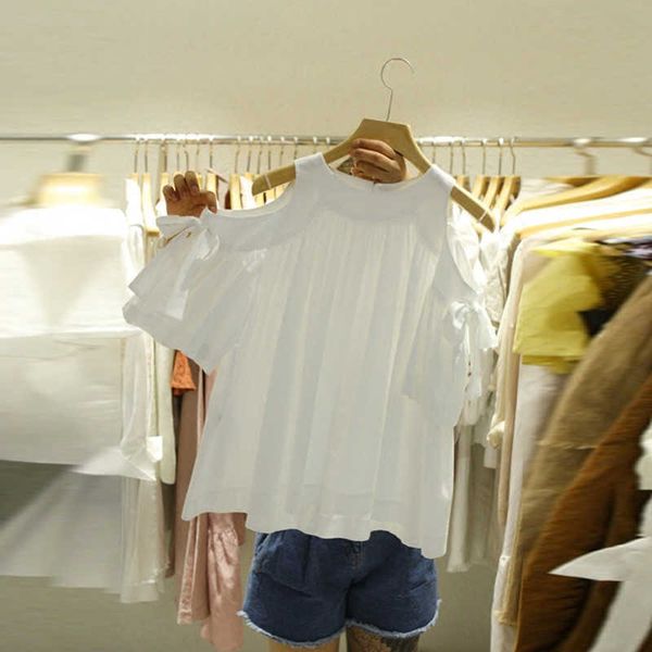 summer strapless bow short-sleeved o neck t-shirt loose blouse women 210615, White
summer strapless bow short-sleeved o neck t-shirt loose blouse women 210615, White