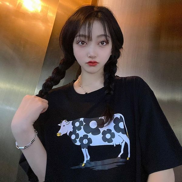 women's t-shirt summer cow print cartoon t shirts casual style clothing ins tees fashion brand loose o-neck hipster ladies, White
women's t-shirt summer cow print cartoon t shirts casual style clothing ins tees fashion brand loose o-neck hipster ladies, White