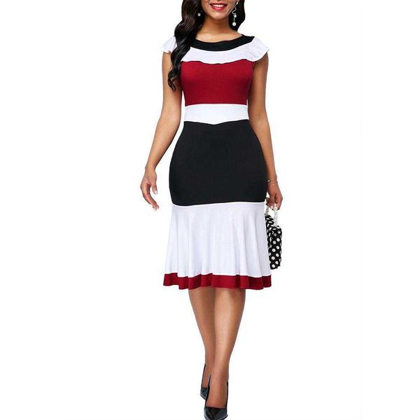 woman dress office lady o neck ruffled hem sleeveless color block bodycon knee-length dress vestido de mujer 2021 y1006, Black;gray
woman dress office lady o neck ruffled hem sleeveless color block bodycon knee-length dress vestido de mujer 2021 y1006, Black;gray
