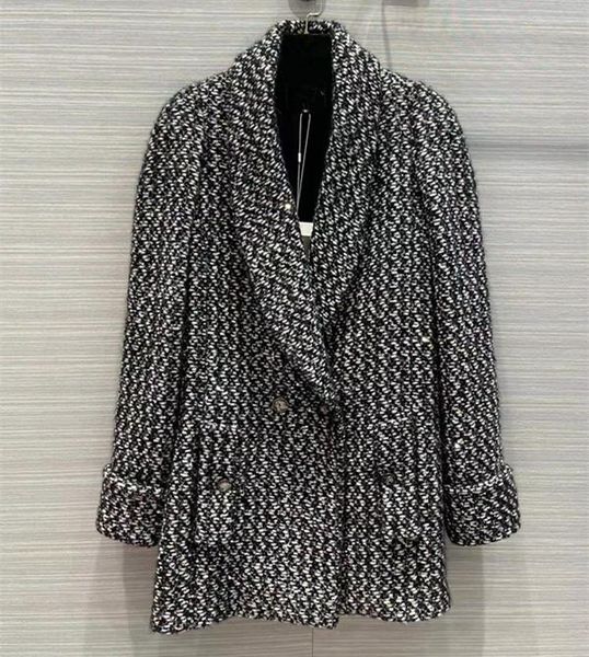 women's wool & blends european and american clothing winter 2022 long sleeves double breasted buttons fashion sequined tweed coat, Black
women's wool & blends european and american clothing winter 2022 long sleeves double breasted buttons fashion sequined tweed coat, Black
