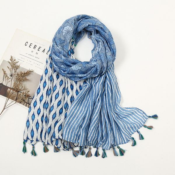 shawls retro contrast color geometric floral patchwork stripes printed soft cotton and linen feel silk scarf travel sun protection no., Blue;gray
shawls retro contrast color geometric floral patchwork stripes printed soft cotton and linen feel silk scarf travel sun protection no., Blue;gray