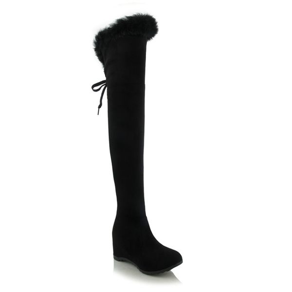 women's with raised-up wedge heels and suede raised herd over knee loop-up round toe snow boots solid stuffed flat shoes hssu, Black
women's with raised-up wedge heels and suede raised herd over knee loop-up round toe snow boots solid stuffed flat shoes hssu, Black