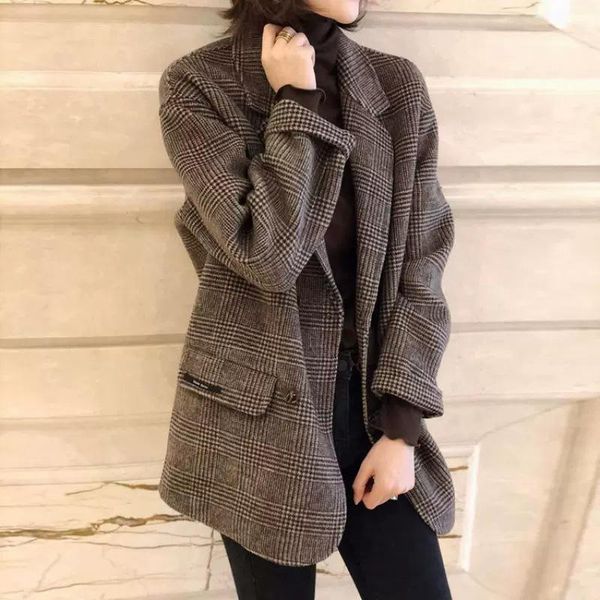 women's wool & blends double sided cashmere overcoat autumn winter 2021 korean loose plaid blazer british style, Black
women's wool & blends double sided cashmere overcoat autumn winter 2021 korean loose plaid blazer british style, Black