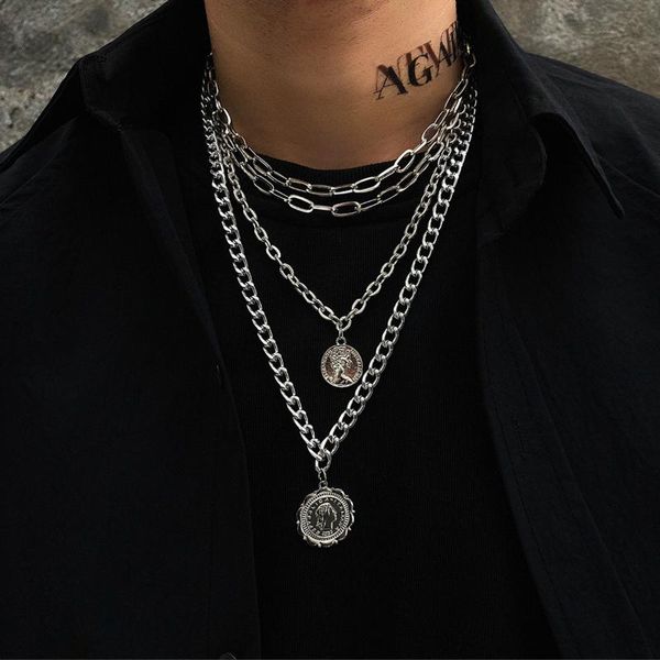 pendant necklaces 2021 punk multi layer curb cuban chunky thick portrait choker necklace for women vintage carved coin jewelry, Silver
pendant necklaces 2021 punk multi layer curb cuban chunky thick portrait choker necklace for women vintage carved coin jewelry, Silver