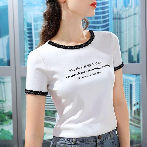 women's t-shirt korean style fashion summer femininity slim round neck short sleeve thin section high-end trend black, White
women's t-shirt korean style fashion summer femininity slim round neck short sleeve thin section high-end trend black, White
