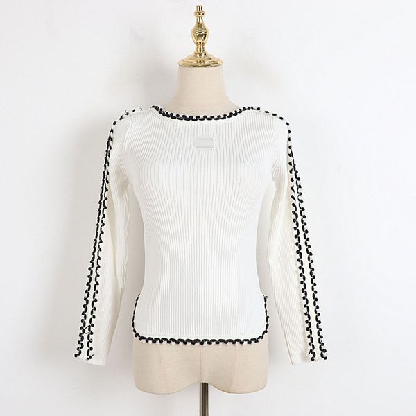 111 2022 runway autumn brand same style sweater long sleeve kint crew neck pullover black white fashion clothes womens dl, White;black
111 2022 runway autumn brand same style sweater long sleeve kint crew neck pullover black white fashion clothes womens dl, White;black