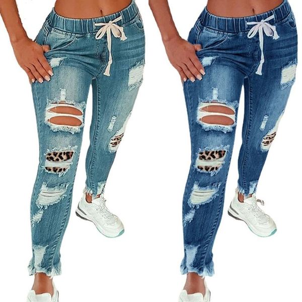 women's jeans drawstring denim for women ripped hole leopard patchwork stretch jean ladies long pencil pants, Blue
women's jeans drawstring denim for women ripped hole leopard patchwork stretch jean ladies long pencil pants, Blue