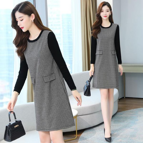 casual dresses plus size plaid dress korean vestidos de festa splicing pastel for women midi, Black;gray
casual dresses plus size plaid dress korean vestidos de festa splicing pastel for women midi, Black;gray