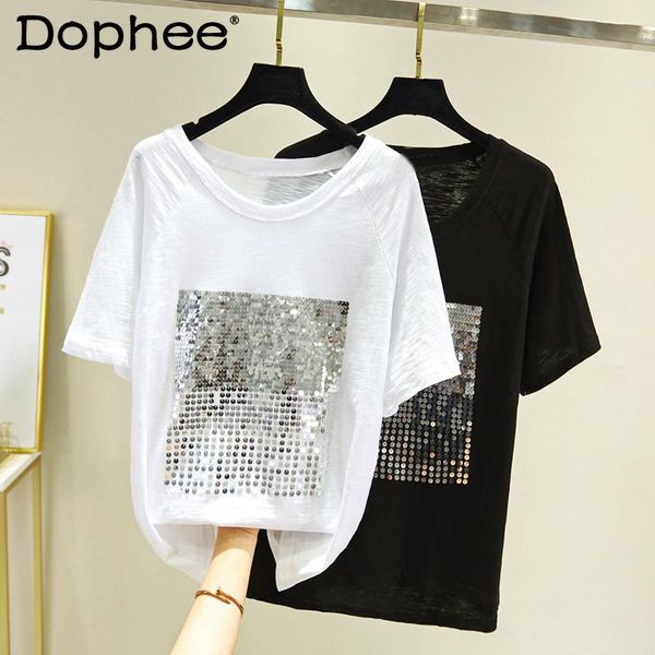 women's t-shirt summer cotton white women 2021 loose slimming korean short sleeve fashion sequins graphic t shirt femme casual tee
women's t-shirt summer cotton white women 2021 loose slimming korean short sleeve fashion sequins graphic t shirt femme casual tee