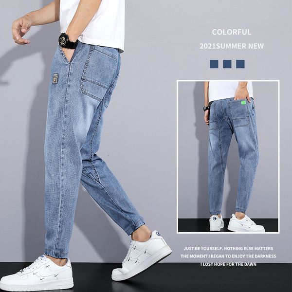 2021 summer light color loose fitting jeans nine point simple leggings harlan trend long men's pants, Blue
2021 summer light color loose fitting jeans nine point simple leggings harlan trend long men's pants, Blue