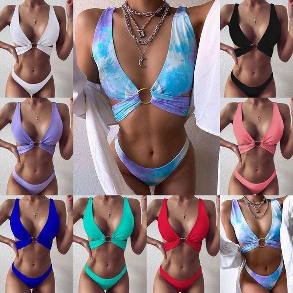 women's swimwear 2021 style ring strap bikini solid color double fabric cross-border multicolor split female swimsuit, White;black
women's swimwear 2021 style ring strap bikini solid color double fabric cross-border multicolor split female swimsuit, White;black