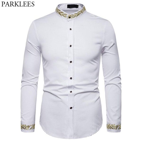 men's casual shirts gold embroidery shirt men 2021 autumn stand collar mens dress slim fit long sleeve chemise homme camisa masculina, White;black
men's casual shirts gold embroidery shirt men 2021 autumn stand collar mens dress slim fit long sleeve chemise homme camisa masculina, White;black