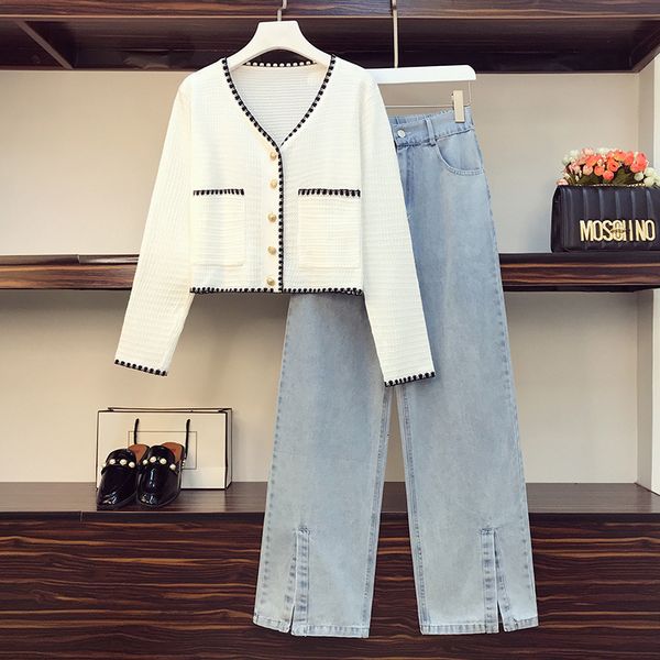 2021 plus long cardigan and demin pant two female ensemble autumn sweater jean elegant clothing isw6, White
2021 plus long cardigan and demin pant two female ensemble autumn sweater jean elegant clothing isw6, White
