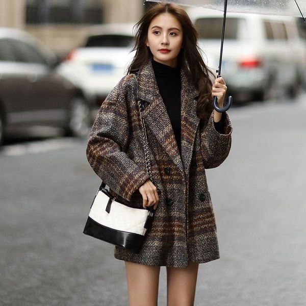 women's wool & blends fashion plaid coat mid-length 2021 winter jackets women temperament loose thick hepburn woolen m694, Black
women's wool & blends fashion plaid coat mid-length 2021 winter jackets women temperament loose thick hepburn woolen m694, Black