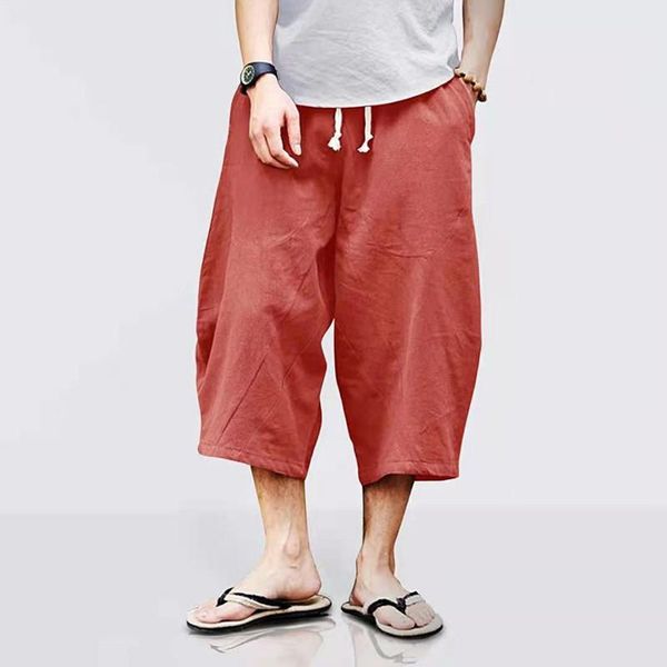 men's shorts loose casual cotton plus size wide-leg pants solid color deep pocket yoga training, White;black
men's shorts loose casual cotton plus size wide-leg pants solid color deep pocket yoga training, White;black