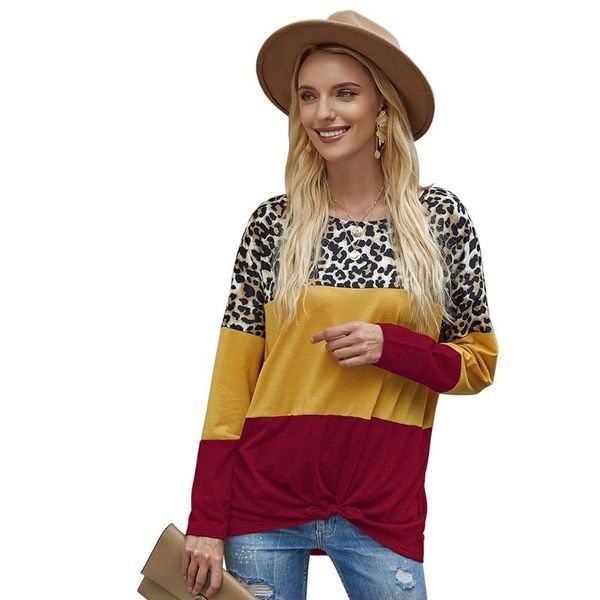 women long sleeve contrast stitching patchwork leopard print pullover top, White
women long sleeve contrast stitching patchwork leopard print pullover top, White