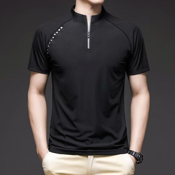 men's polos ice silk crew neck shirt men casual solid short sleeve slim breathable summer sportswear quick dry, White;black
men's polos ice silk crew neck shirt men casual solid short sleeve slim breathable summer sportswear quick dry, White;black