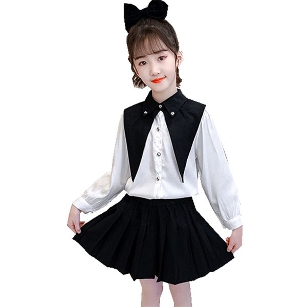 children clothes patchwork blouse + skirt girl spring autumn outfit for girls casual style children's school set 210527, White
children clothes patchwork blouse + skirt girl spring autumn outfit for girls casual style children's school set 210527, White