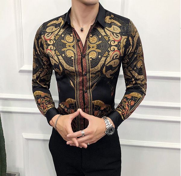 2021 black gold print new slim fit party club men camisa homem male long sleeve shirt jpw5, White;black
2021 black gold print new slim fit party club men camisa homem male long sleeve shirt jpw5, White;black