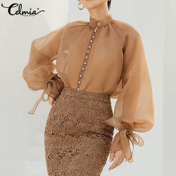 women's blouses & shirts women see through mesh sheer stylish celmia 2021 autumn summer long sleeve buttons bow casual transparent blo, White
women's blouses & shirts women see through mesh sheer stylish celmia 2021 autumn summer long sleeve buttons bow casual transparent blo, White