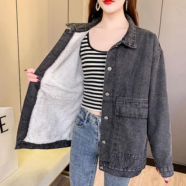 women's jackets fnoce 2021 jeans fashion casual youth long sleeve loose slim plus velvet thickened warm denim coats, Black;brown
women's jackets fnoce 2021 jeans fashion casual youth long sleeve loose slim plus velvet thickened warm denim coats, Black;brown