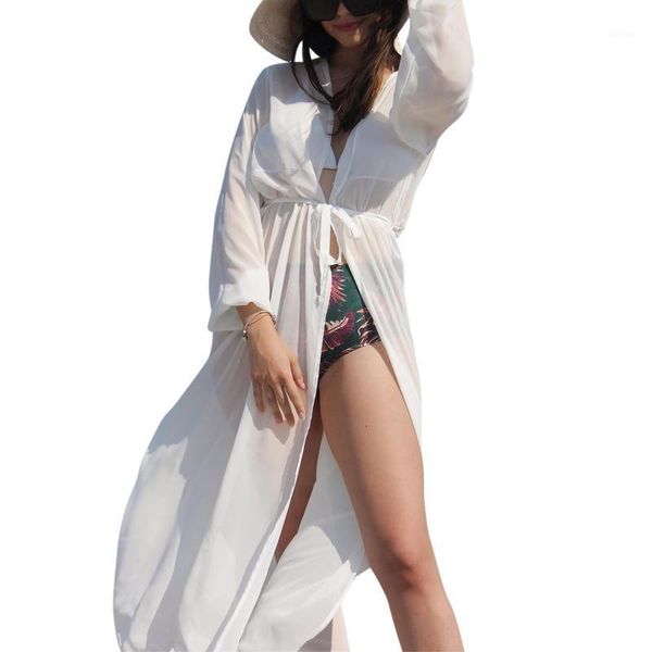 women cover-ups swimwears chiffon beachwear sun protection clothes long sleeve beach dress female solid colour 2021 women's swimwear, White;black
women cover-ups swimwears chiffon beachwear sun protection clothes long sleeve beach dress female solid colour 2021 women's swimwear, White;black