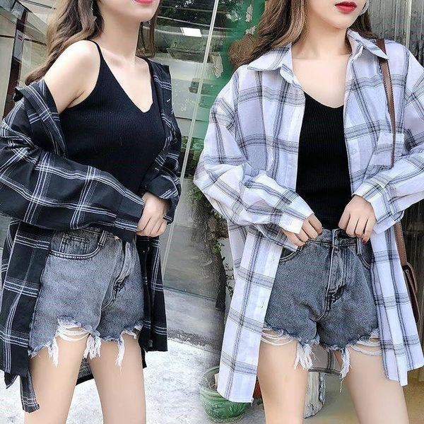 2021 fashion summer blouse long sleeve female plaid shirt cotton vintage korean novelty streetwear, White
2021 fashion summer blouse long sleeve female plaid shirt cotton vintage korean novelty streetwear, White