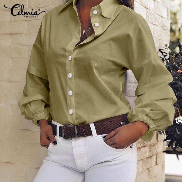 vintage women's lantern sleeve ruffles blouses celmia 2021 spring autumn lapel buttons casual solid loose shirts plus size, White
vintage women's lantern sleeve ruffles blouses celmia 2021 spring autumn lapel buttons casual solid loose shirts plus size, White
