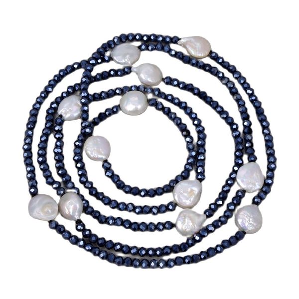 guaiguai jewelry cultured white keshi pearl black crystal long sweater chain necklace handmade for women real gems stone lady fashion jewell, Silver
guaiguai jewelry cultured white keshi pearl black crystal long sweater chain necklace handmade for women real gems stone lady fashion jewell, Silver