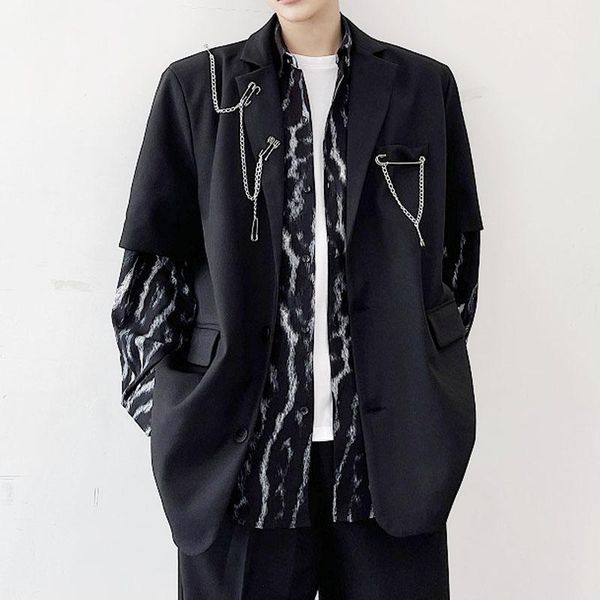 men's suits & blazers blazer men metal chain short sleeve loose casual streetwear hip hop suit jacket male korea japan dress dance coat, White;black
men's suits & blazers blazer men metal chain short sleeve loose casual streetwear hip hop suit jacket male korea japan dress dance coat, White;black