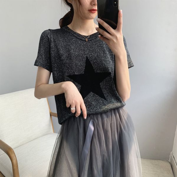 knitted 2021 new o-neck casual shirts short sleeve star pattern t shirt harajuku for women summer tees exza, White
knitted 2021 new o-neck casual shirts short sleeve star pattern t shirt harajuku for women summer tees exza, White
