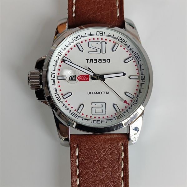 wristwatches debert 44mm white dial automatic mechanical seagull sapphire glass belt watch men calendar, Slivery;brown
wristwatches debert 44mm white dial automatic mechanical seagull sapphire glass belt watch men calendar, Slivery;brown