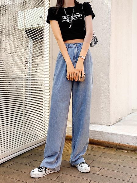 women's jeans 2021 summer the trousers straight elastic high waist wide leg thinpants, Blue
women's jeans 2021 summer the trousers straight elastic high waist wide leg thinpants, Blue