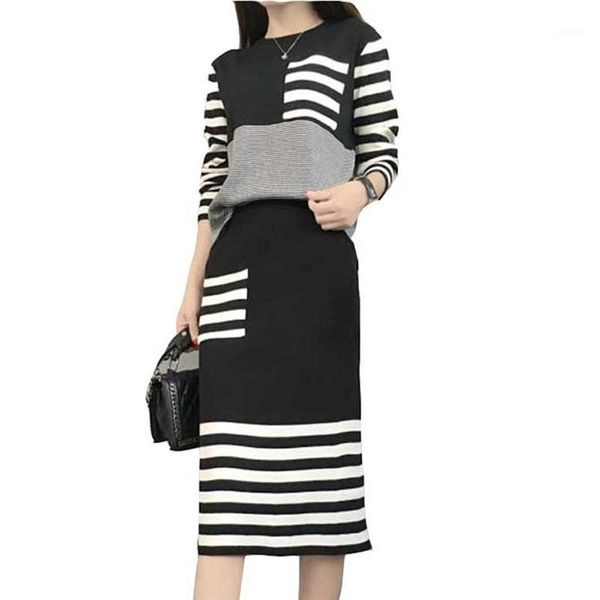 two piece dress spring autumn women skirt set long sleeve striped knit sweater pullover + knitted two-piece office suit k415, White
two piece dress spring autumn women skirt set long sleeve striped knit sweater pullover + knitted two-piece office suit k415, White